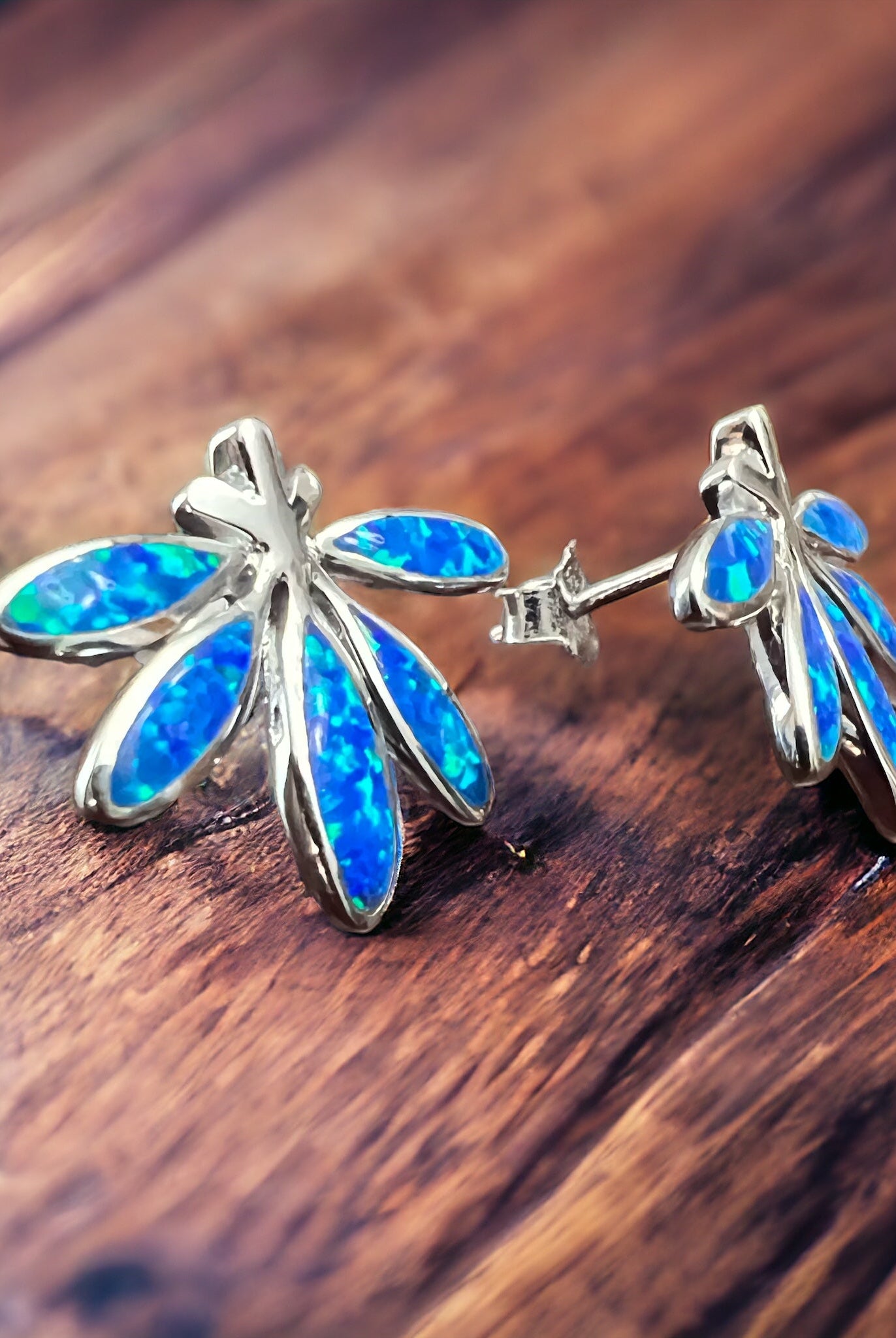 Opalite & Sterling Silver Post Earrings - Cowhide and Conchos