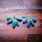 Opalite & Sterling Silver Post Earrings - Cowhide and Conchos