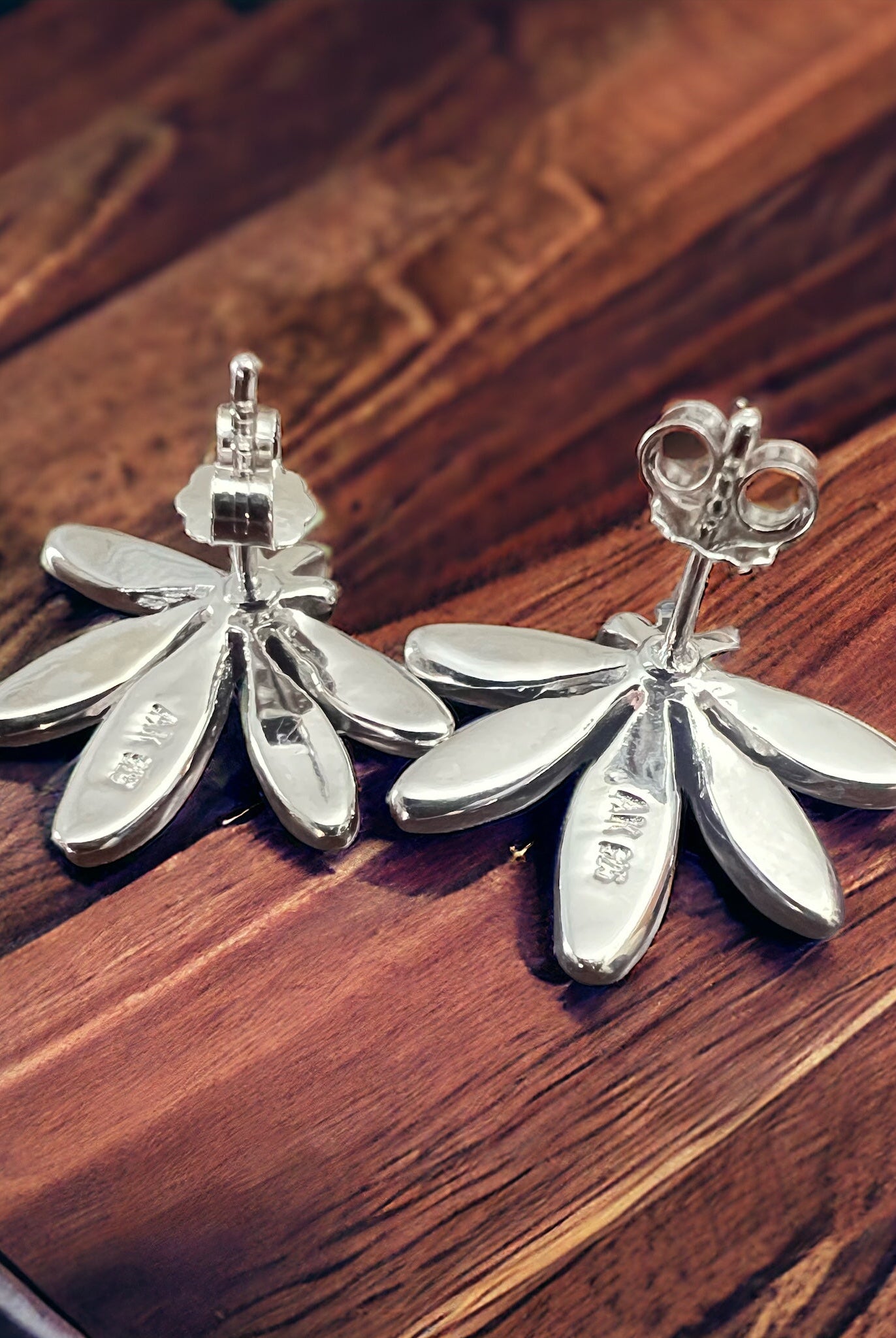 Opalite & Sterling Silver Post Earrings - Cowhide and Conchos