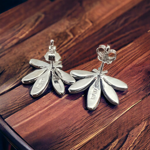 Opalite & Sterling Silver Post Earrings - Cowhide and Conchos