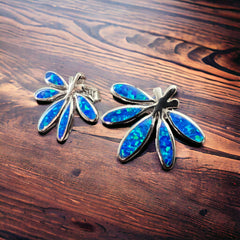 Opalite & Sterling Silver Post Earrings - Cowhide and Conchos