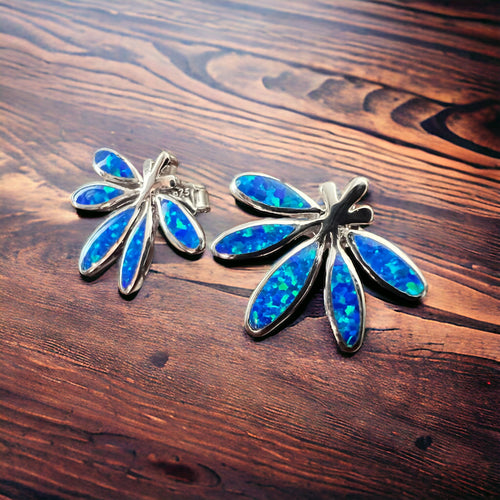 Opalite & Sterling Silver Post Earrings - Cowhide and Conchos