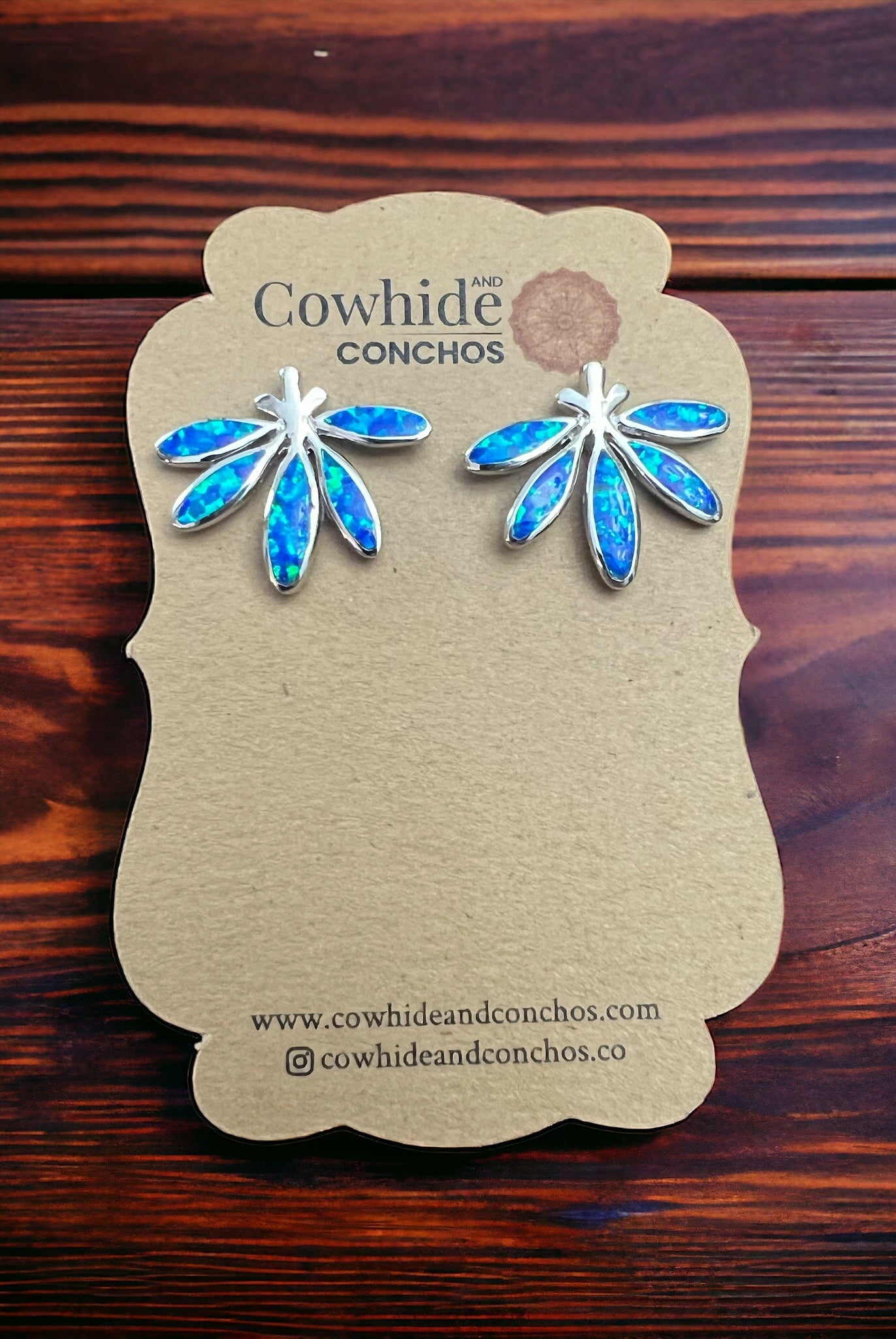 Opalite & Sterling Silver Post Earrings - Cowhide and Conchos