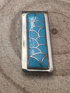 Orena Leekya Turquoise Inlay Money Clip - Cowhide and Conchos