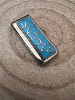 Orena Leekya Turquoise Inlay Money Clip - Cowhide and Conchos
