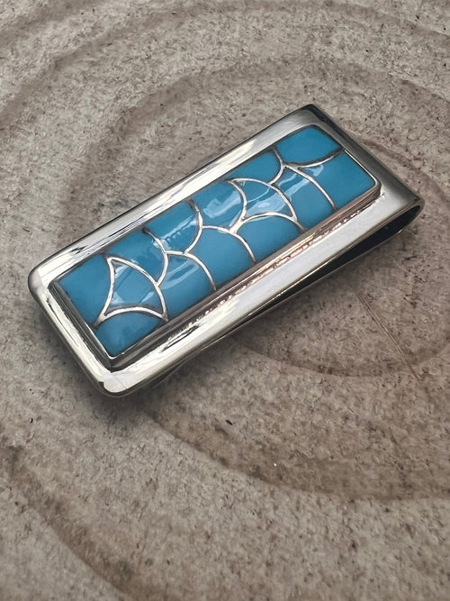 Orena Leekya Turquoise Inlay Money Clip - Cowhide and Conchos