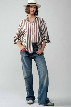 Outlaw Button Down Collared Shirt - Brown and Olive colors - Cowhide and Conchos
