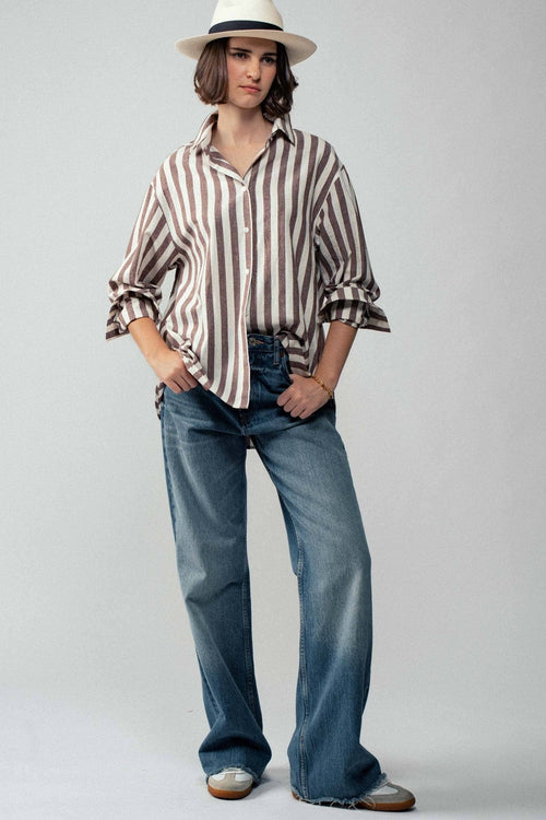 Outlaw Button Down Collared Shirt - Brown and Olive colors - Cowhide and Conchos