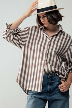 Outlaw Button Down Collared Shirt - Brown and Olive colors - Cowhide and Conchos