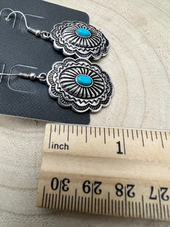 Oval Concho Earrings with Faux Turquoise - Cowhide and Conchos