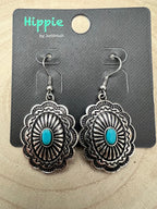 Oval Concho Earrings with Faux Turquoise - Cowhide and Conchos