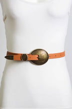 Oval Embossed Vintage Buckle Belt 🤠 - Small/Medium - Cowhide and Conchos