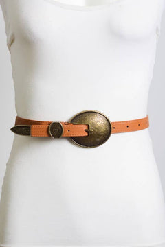 Oval Embossed Vintage Buckle Belt 🤠 - Small/Medium - Cowhide and Conchos