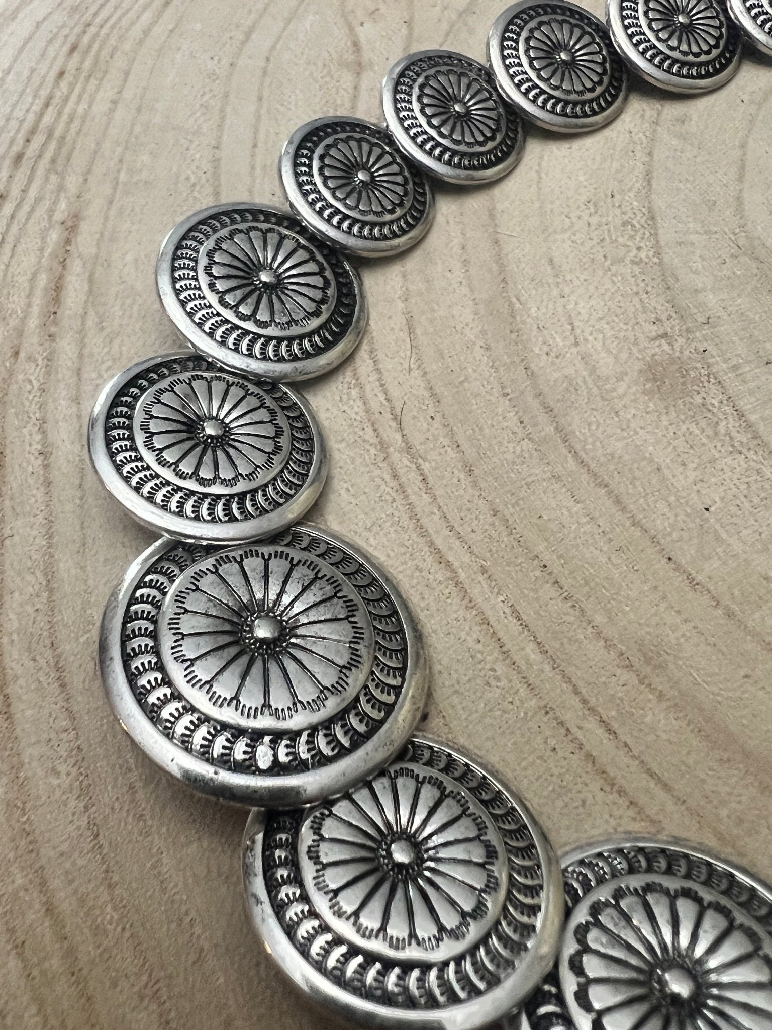 Overlapping Concho Necklace - 18 inch - Cowhide and Conchos