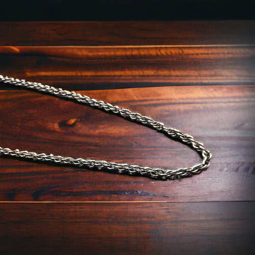 Oxidized 18 inch Sterling rope chain - 1 mm thick - Cowhide and Conchos