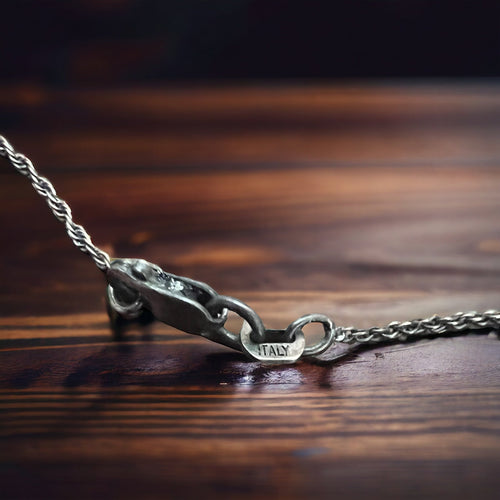 Oxidized 18 inch Sterling rope chain - 1 mm thick - Cowhide and Conchos