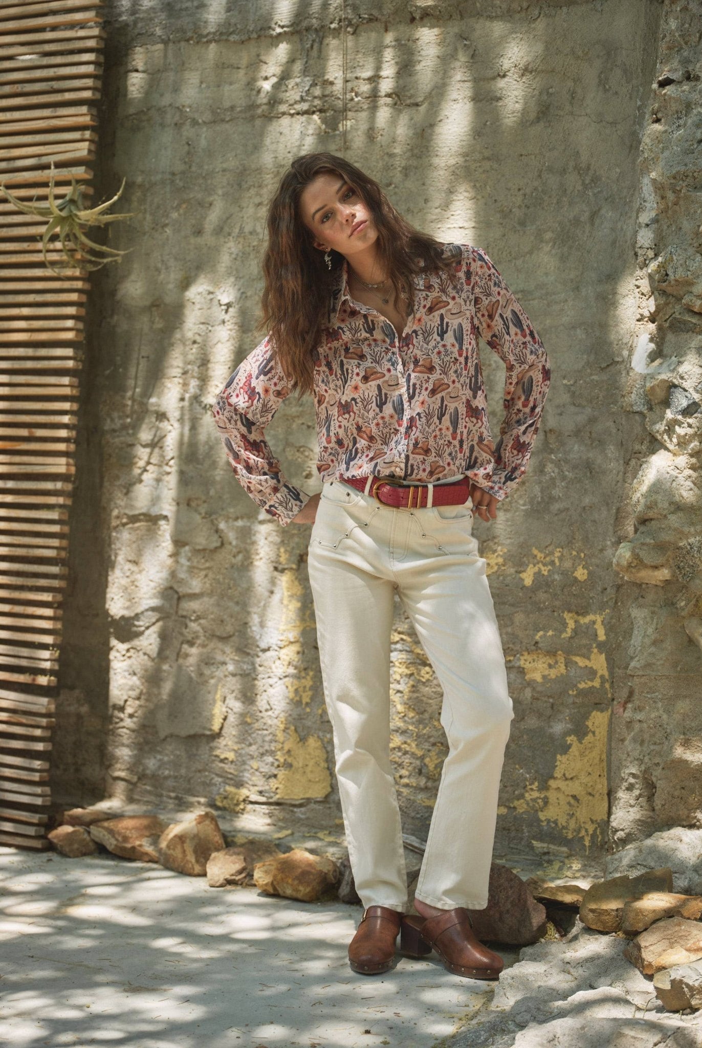 Painted Desert Chiffon Button Up Blouse - small remaining - Cowhide and Conchos
