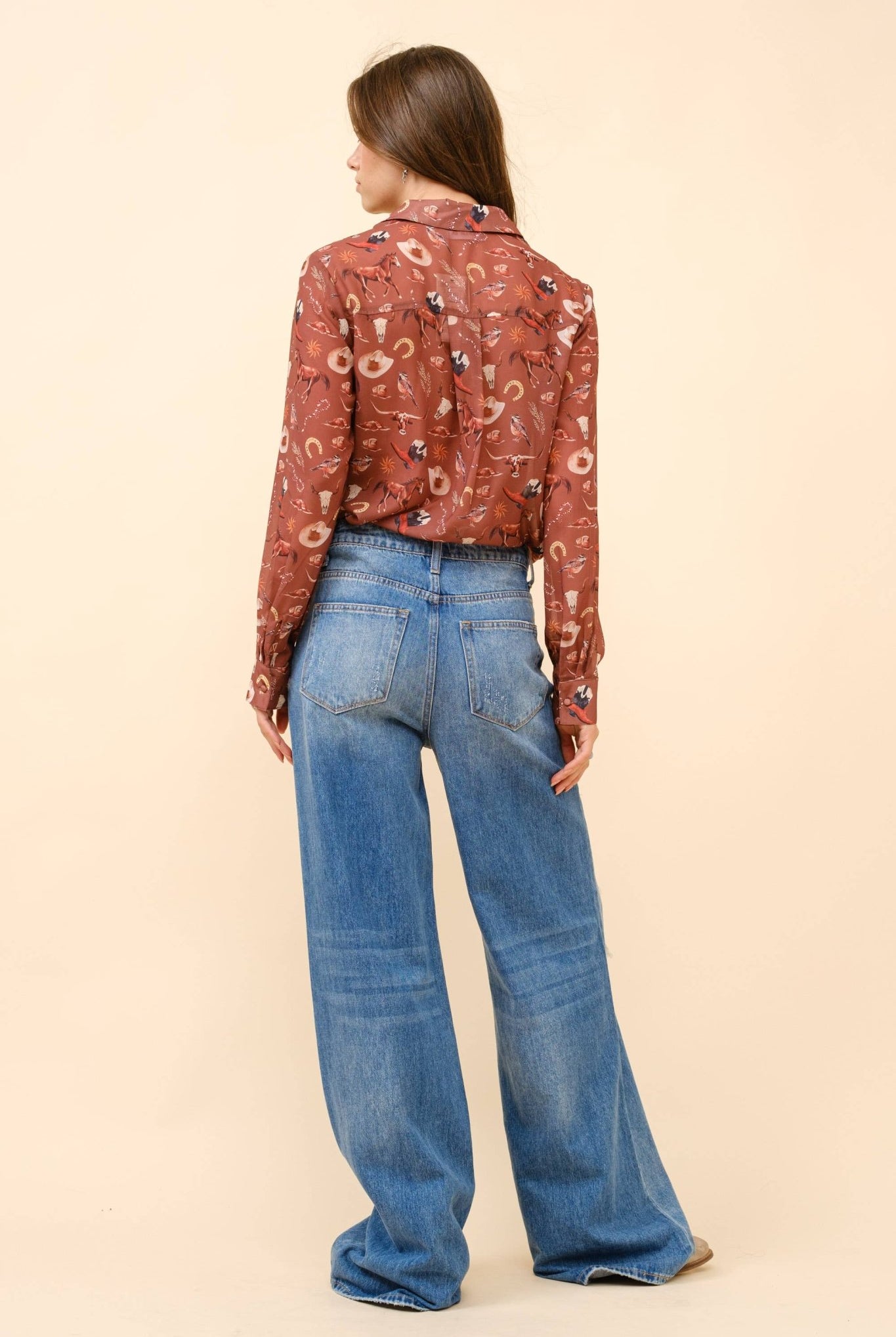 Painted Desert Chiffon Button Up Blouse - small remaining - Cowhide and Conchos