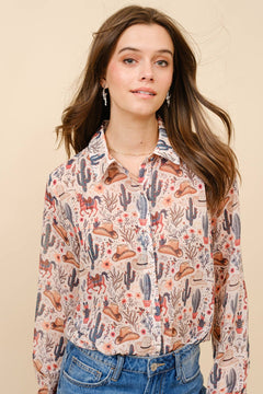 Painted Desert Chiffon Button Up Blouse - small remaining - Cowhide and Conchos