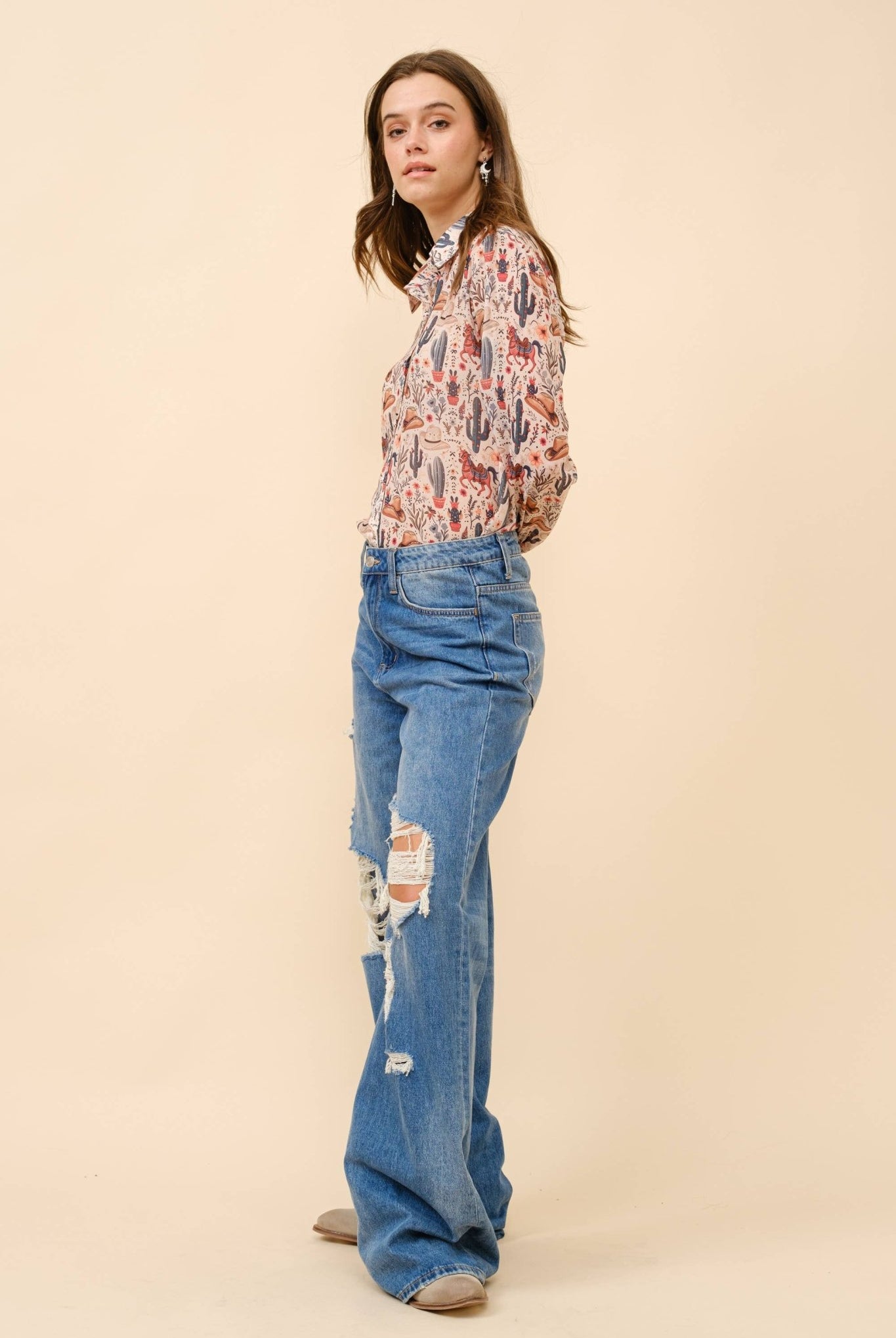 Painted Desert Chiffon Button Up Blouse - small remaining - Cowhide and Conchos