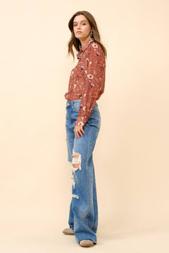 Painted Desert Chiffon Button Up Blouse - small remaining - Cowhide and Conchos