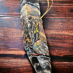 Painted hat feather by Chad Demien - Brown bear - Cowhide and Conchos