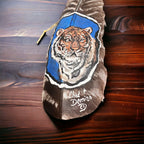 Painted hat feather by Chad Demien - Tiger - Cowhide and Conchos