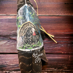 Painted hat feather by Chad Demien - Wild turkey - Cowhide and Conchos