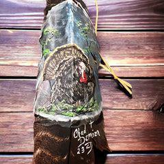 Painted hat feather by Chad Demien - Wild turkey - Cowhide and Conchos