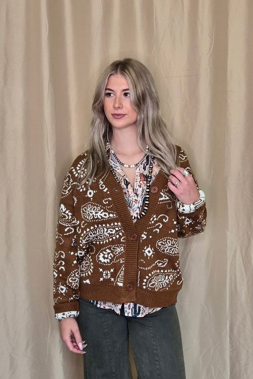 Paisley Cardigan - Cowhide and Conchos