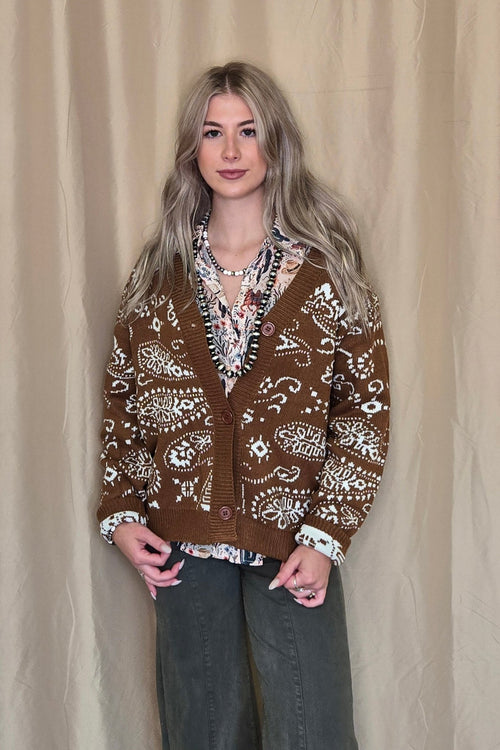 Paisley Cardigan - Cowhide and Conchos