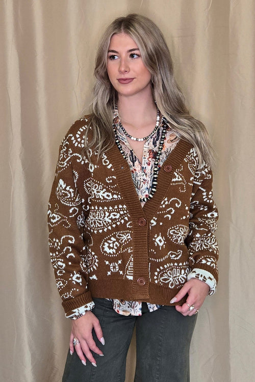 Paisley Cardigan - Cowhide and Conchos