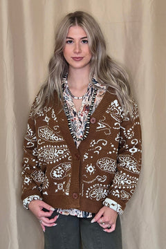 Paisley Cardigan - Cowhide and Conchos