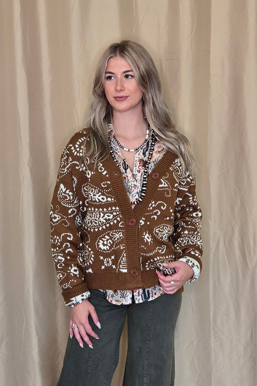 Paisley Cardigan - Cowhide and Conchos