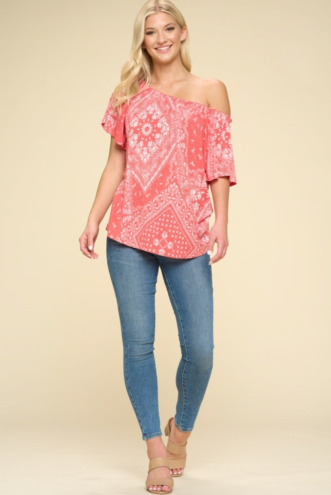 Paisley Printed Boat Neckline Top - Cowhide and Conchos