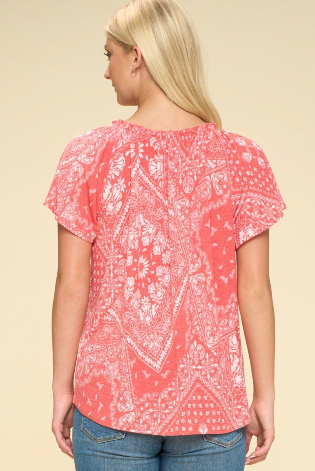 Paisley Printed Boat Neckline Top - Cowhide and Conchos