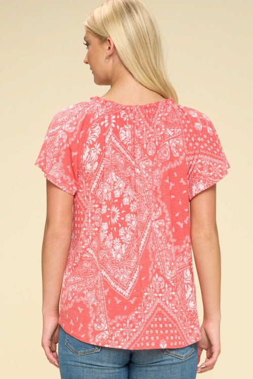 Paisley Printed Boat Neckline Top - Cowhide and Conchos