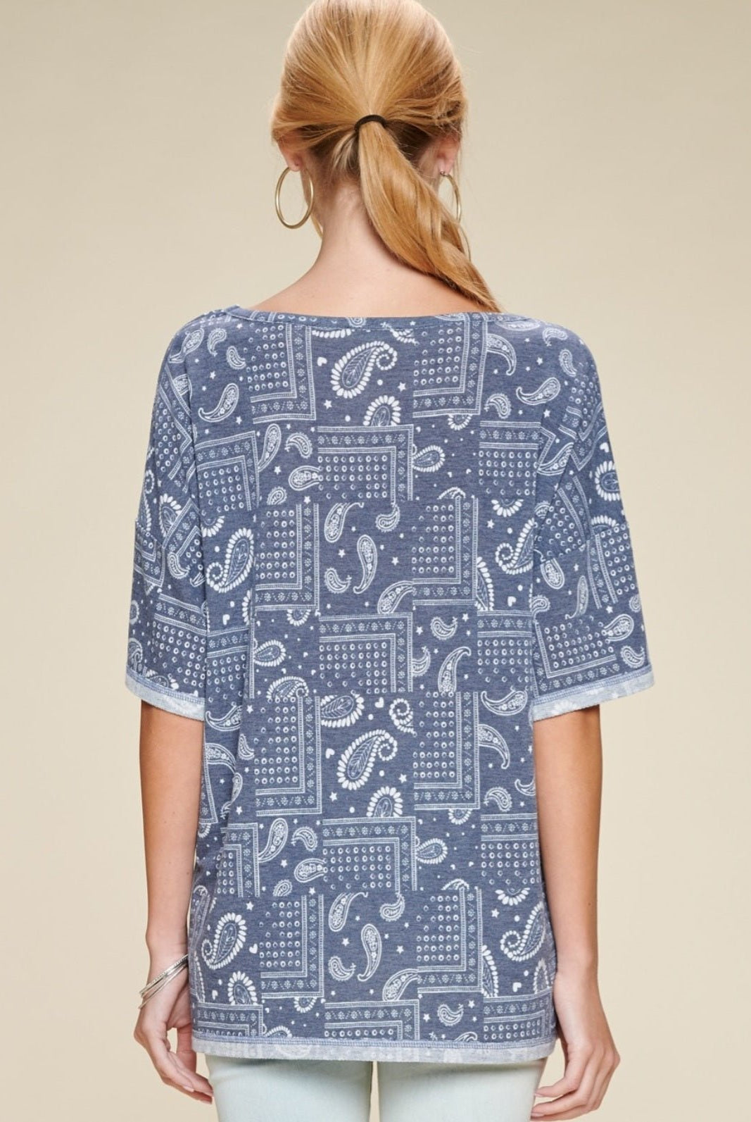Paisley Printed French Terry Knit Top - Cowhide and Conchos