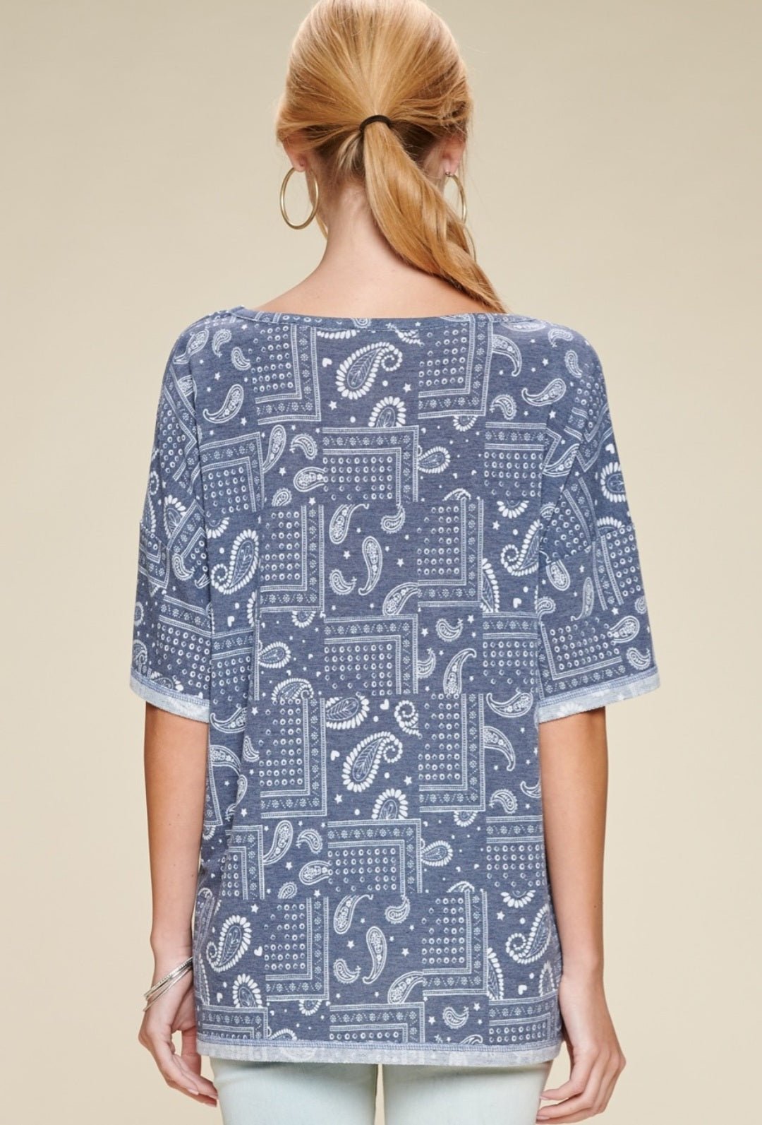 Paisley Printed French Terry Knit Top - Cowhide and Conchos