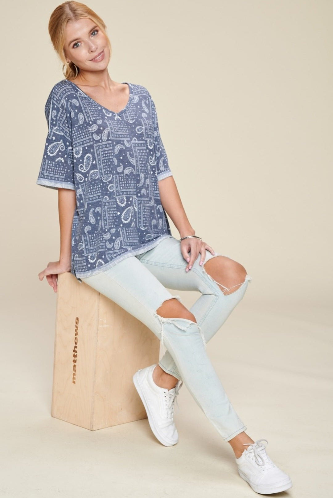 Paisley Printed French Terry Knit Top - Cowhide and Conchos