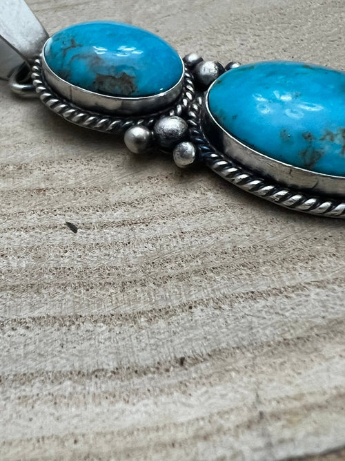 Paul Livingston Turquoise & Sterling Silver Pendant - Cowhide and Conchos