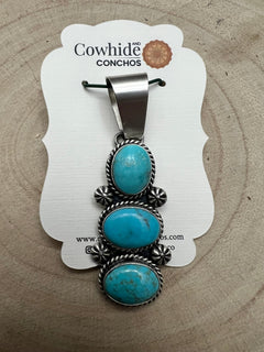Paul Livingston Turquoise & Sterling Silver Pendant - Cowhide and Conchos