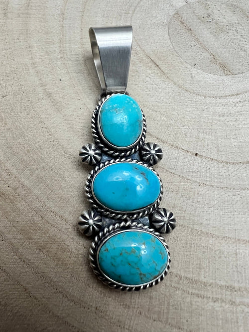 Paul Livingston Turquoise & Sterling Silver Pendant - Cowhide and Conchos