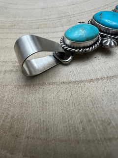 Paul Livingston Turquoise & Sterling Silver Pendant - Cowhide and Conchos