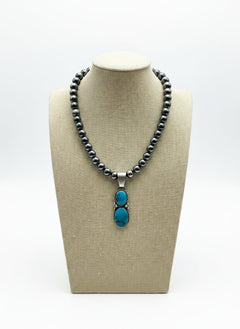 Paul Livingston Turquoise & Sterling Silver Pendant - Cowhide and Conchos