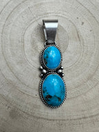 Paul Livingston Turquoise & Sterling Silver Pendant - Cowhide and Conchos
