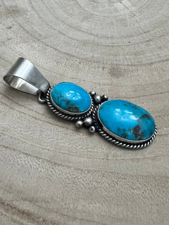 Paul Livingston Turquoise & Sterling Silver Pendant - Cowhide and Conchos