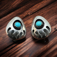 Petite bear paw turquoise and sterling - Clip - on earrings - Cowhide and Conchos