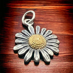 Petite sterling daisy with bronze charm/pendant - Cowhide and Conchos