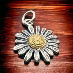 Petite sterling daisy with bronze charm/pendant - Cowhide and Conchos